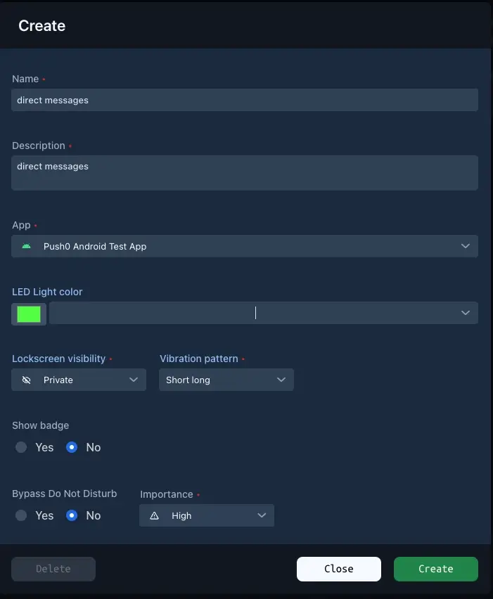 Push0 Android Notification Channel