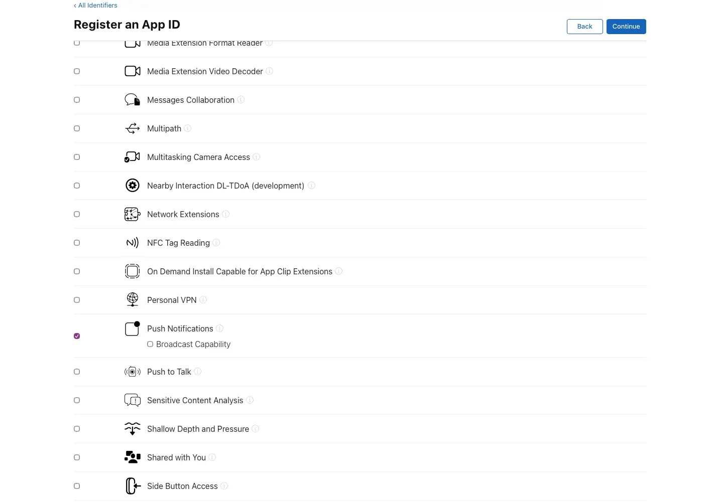 Apple Developer Account Console - project setup